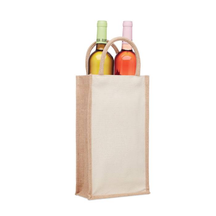 Sac tote-bag personnalisé duo pour bouteille de vin jute et coton 320g/m² à Nice